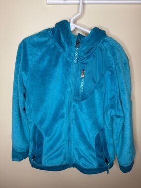 Bright Teal Plush Hooded Zip-Up Jacket